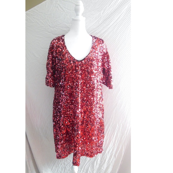 NWT CITY CHIC Plus Size CRIMSON Red SEQUIN Glam PARTY Cocktail MINI DRESS - Picture 5 of 16